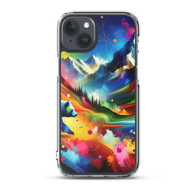 Neonfarbener Alpen Bär in abstrakten geometrischen Formen - iPhone Schutzhülle (durchsichtig) camping xxx yyy zzz iPhone 15 Plus