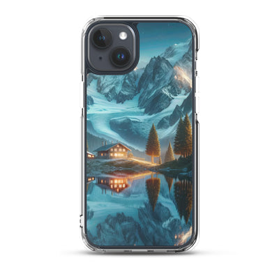 Stille Alpenmajestätik: Digitale Kunst mit Schnee und Bergsee-Spiegelung - iPhone Schutzhülle (durchsichtig) berge xxx yyy zzz iPhone 15 Plus