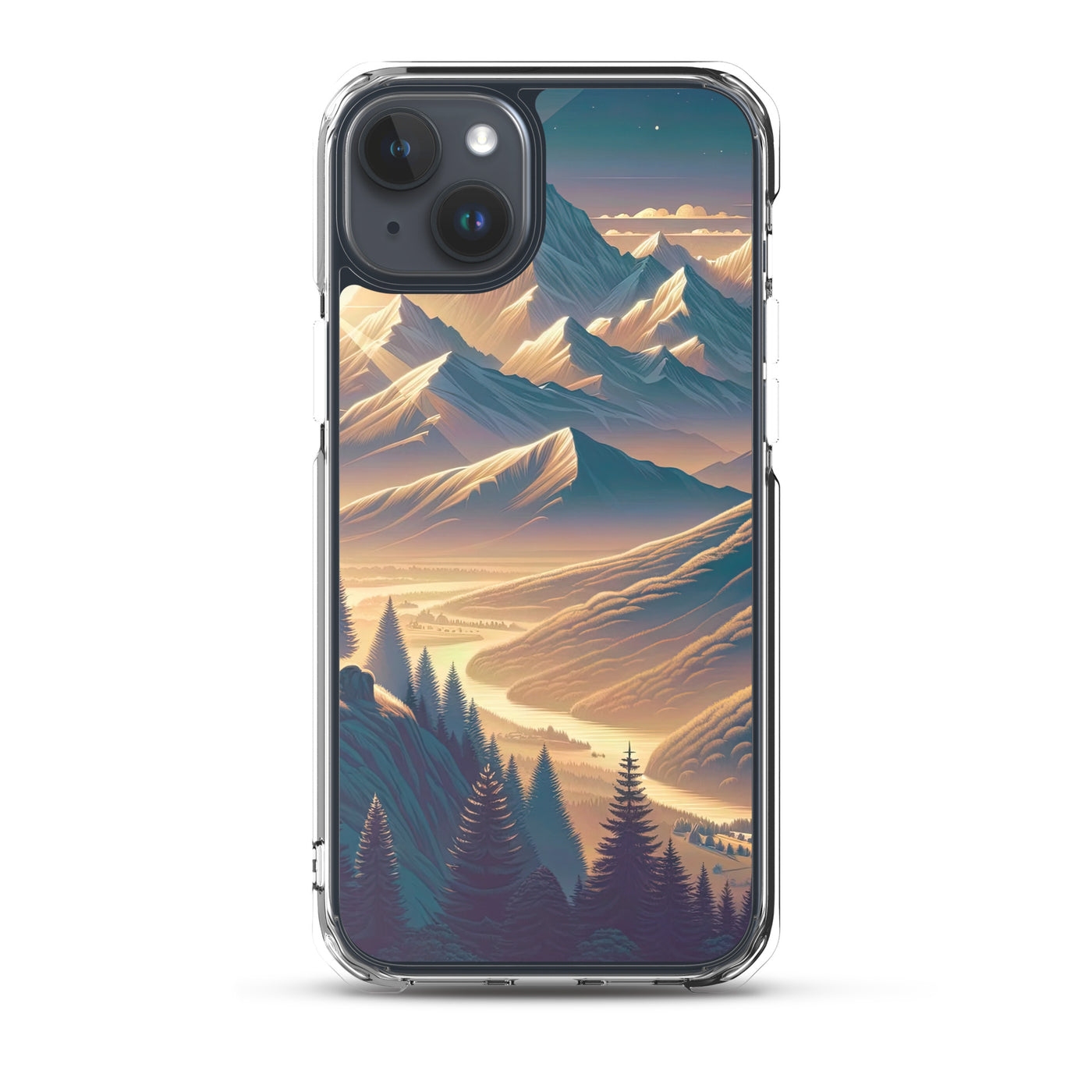 Alpen-Morgendämmerung, erste Sonnenstrahlen auf Schneegipfeln - iPhone Schutzhülle (durchsichtig) berge xxx yyy zzz iPhone 15 Plus