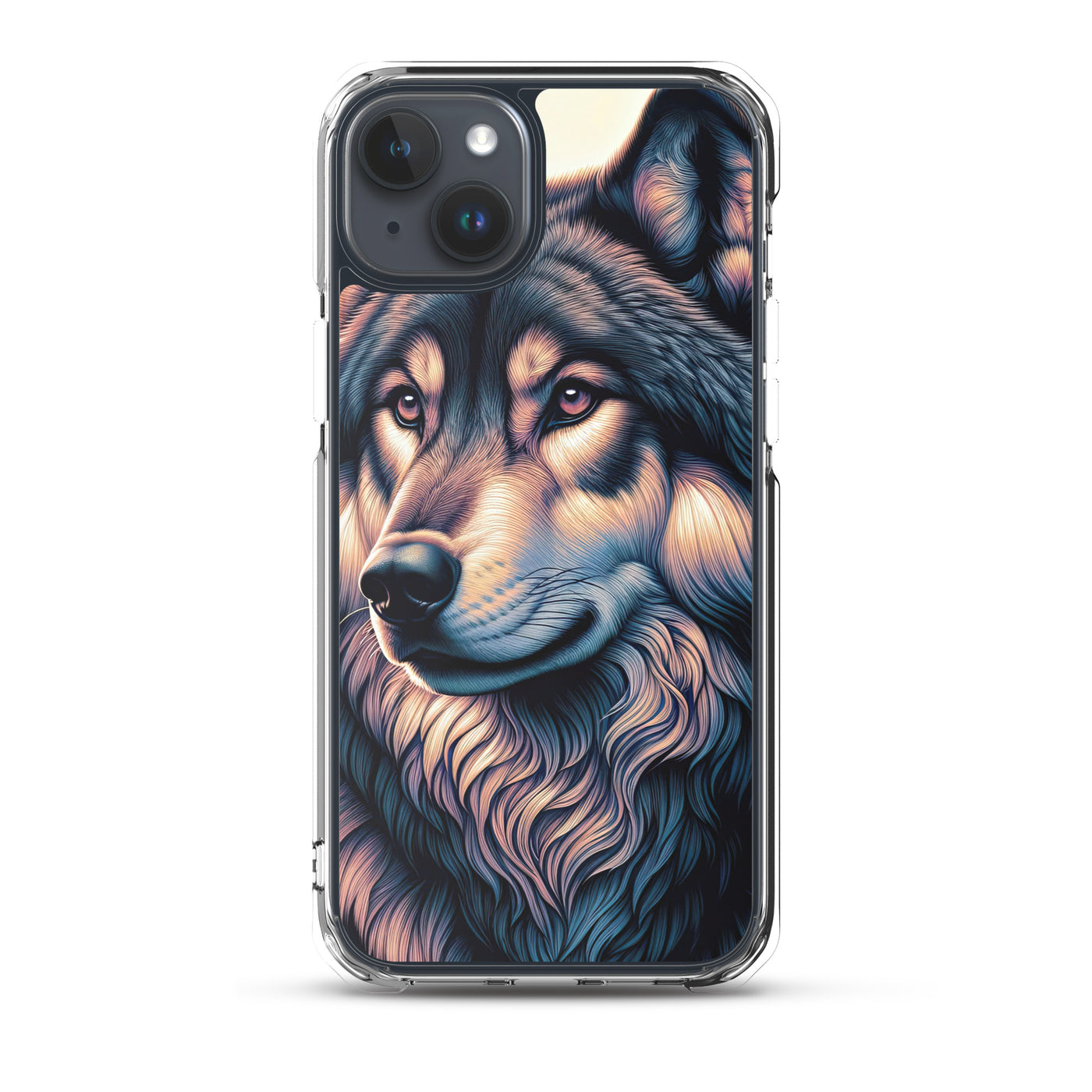 Majestätischer, glänzender Wolf in leuchtender Illustration (AN) - iPhone Schutzhülle (durchsichtig) xxx yyy zzz iPhone 15 Plus