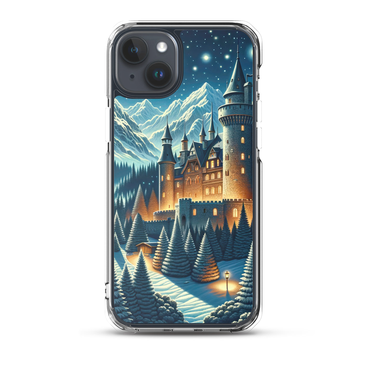 Mondhelle Schlossnacht in den Alpen, sternenklarer Himmel - iPhone Schutzhülle (durchsichtig) berge xxx yyy zzz iPhone 15 Plus