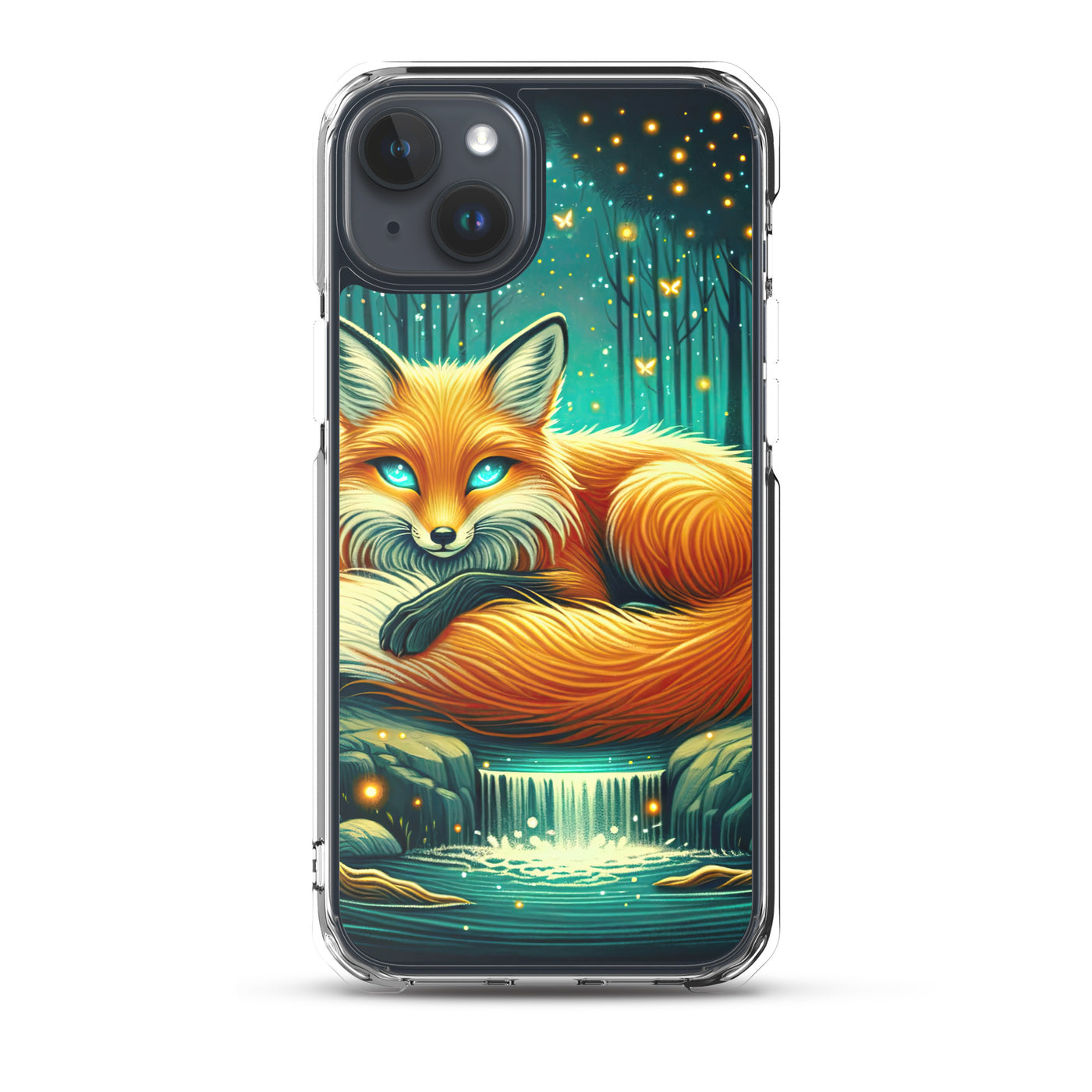 Bezaubernder Fuchs auf erleuchteter mystischer Waldlichtung - iPhone Schutzhülle (durchsichtig) camping xxx yyy zzz iPhone 15 Plus