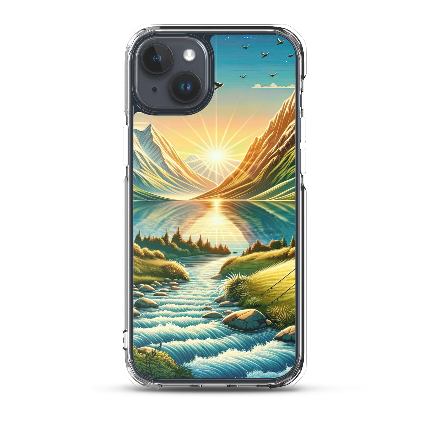 Zelt im Alpenmorgen mit goldenem Licht, Schneebergen und unberührten Seen - iPhone Schutzhülle (durchsichtig) berge xxx yyy zzz iPhone 15 Plus