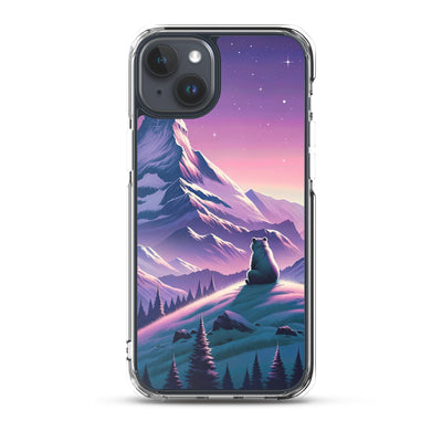 Bezaubernder Alpenabend mit Bär, lavendel-rosafarbener Himmel (AN) - iPhone Schutzhülle (durchsichtig) xxx yyy zzz iPhone 15 Plus