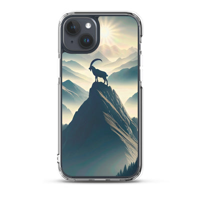 Morgendlicher Steinbock auf Alpengipfel, steile Berghänge - iPhone Schutzhülle (durchsichtig) berge xxx yyy zzz iPhone 15 Plus
