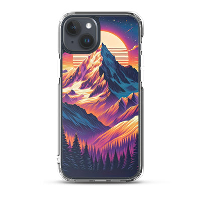 Lebendiger Alpen-Sonnenuntergang, schneebedeckte Gipfel in warmen Tönen - iPhone Schutzhülle (durchsichtig) berge xxx yyy zzz iPhone 15 Plus