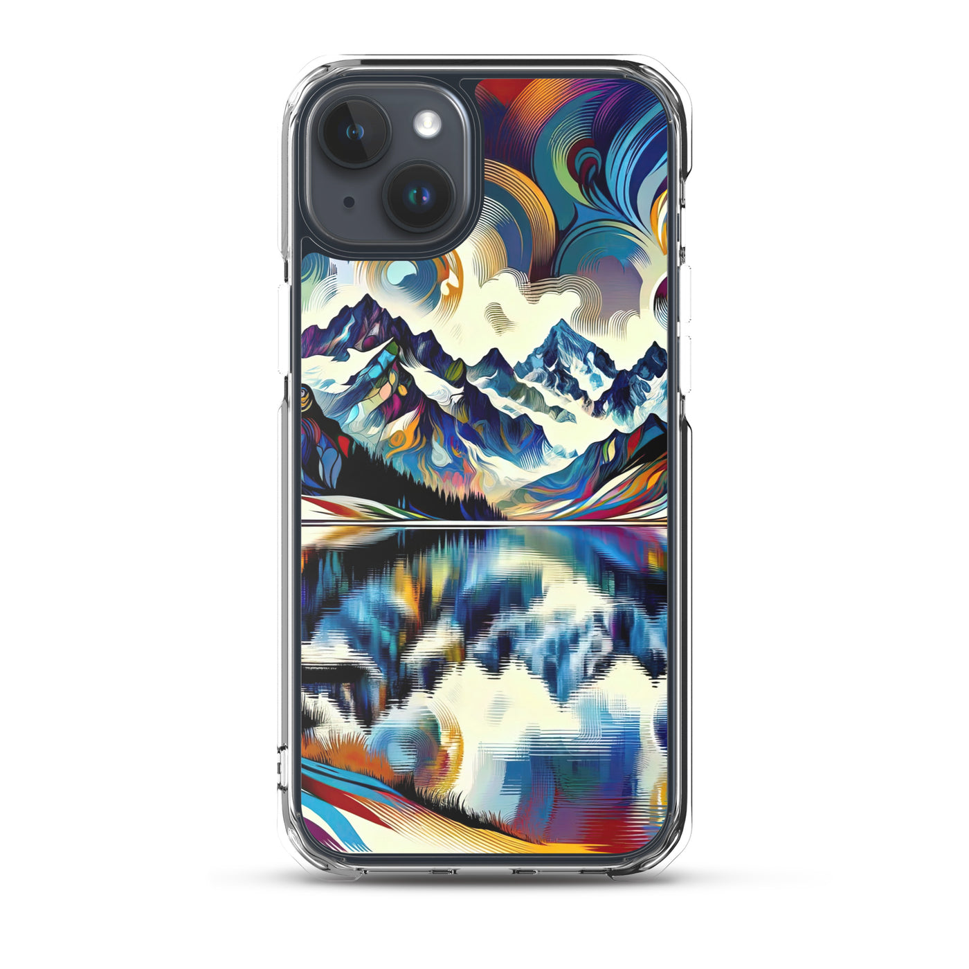Alpensee im Zentrum eines abstrakt-expressionistischen Alpen-Kunstwerks - iPhone Schutzhülle (durchsichtig) berge xxx yyy zzz iPhone 15 Plus