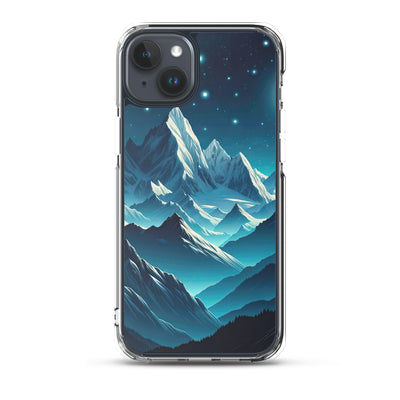 Sternenklare Nacht über den Alpen, Vollmondschein auf Schneegipfeln - iPhone Schutzhülle (durchsichtig) berge xxx yyy zzz iPhone 15 Plus