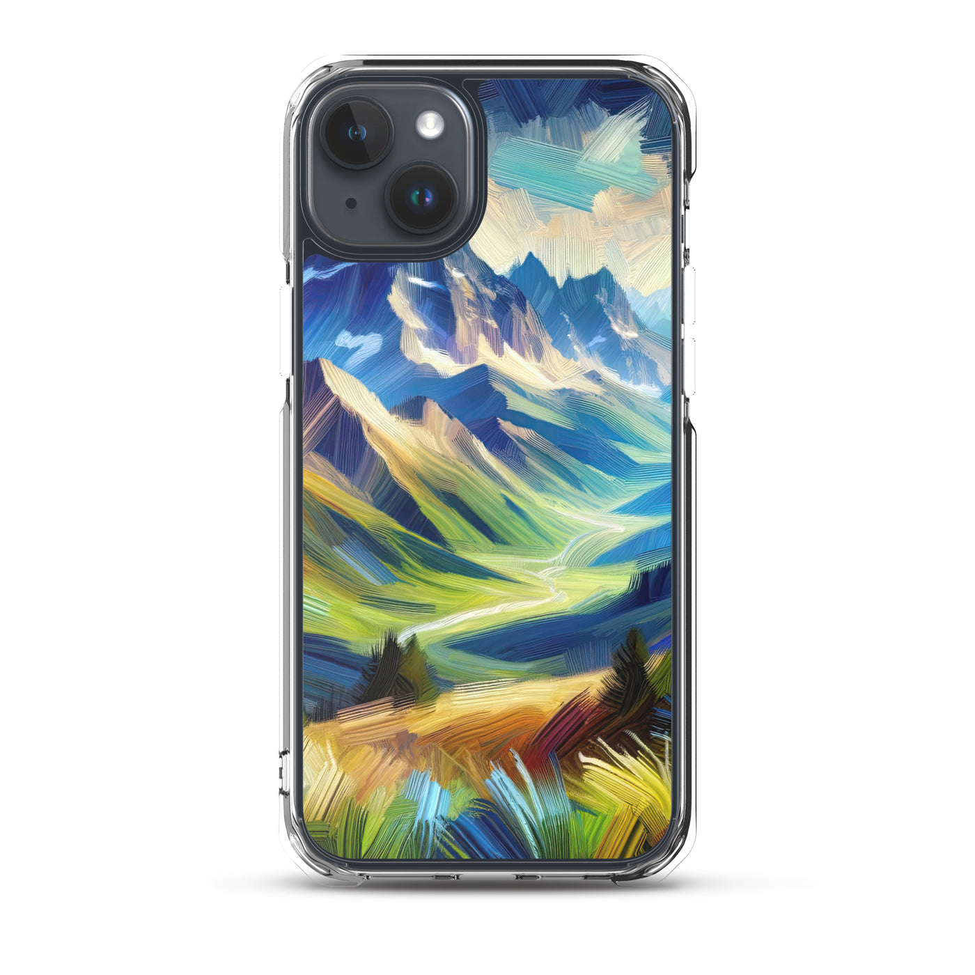 Impressionistische Alpen, lebendige Farbtupfer und Lichteffekte - iPhone Schutzhülle (durchsichtig) berge xxx yyy zzz iPhone 15 Plus