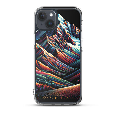Pointillistische Darstellung der Alpen, Farbpunkte formen die Landschaft - iPhone Schutzhülle (durchsichtig) berge xxx yyy zzz iPhone 15 Plus