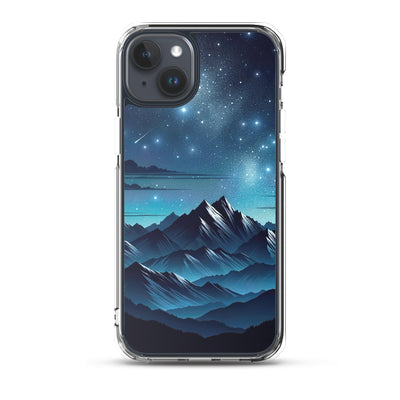 Alpen unter Sternenhimmel mit glitzernden Sternen und Meteoren - iPhone Schutzhülle (durchsichtig) berge xxx yyy zzz iPhone 15 Plus