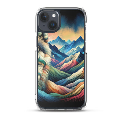 Traumhaftes Alpenpanorama mit Wolf in wechselnden Farben und Mustern (AN) - iPhone Schutzhülle (durchsichtig) xxx yyy zzz iPhone 15 Plus