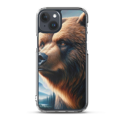 Ölgemälde, das das Gesicht eines starken realistischen Bären einfängt. Porträt - iPhone Schutzhülle (durchsichtig) camping xxx yyy zzz iPhone 15 Plus
