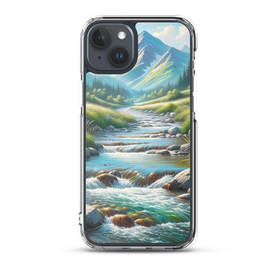 Sanfter Gebirgsbach in Ölgemälde, klares Wasser über glatten Felsen - iPhone Schutzhülle (durchsichtig) berge xxx yyy zzz iPhone 15 Plus