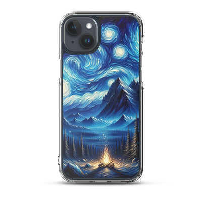 Sternennacht-Stil Ölgemälde der Alpen, himmlische Wirbelmuster - iPhone Schutzhülle (durchsichtig) berge xxx yyy zzz iPhone 15 Plus