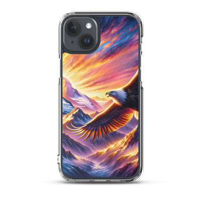 Ölgemälde eines Adlers im Sonnenaufgang der Alpen, gold-rosa beleuchtete Gipfel - iPhone Schutzhülle (durchsichtig) berge xxx yyy zzz iPhone 15 Plus