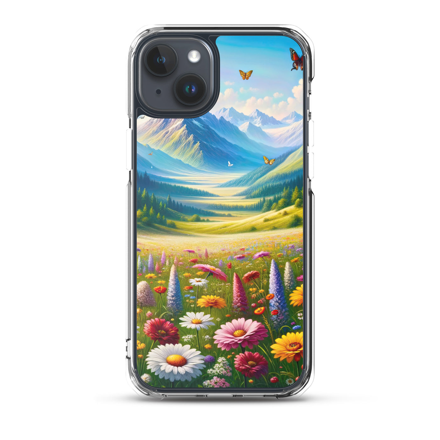 Ölgemälde einer ruhigen Almwiese, Oase mit bunter Wildblumenpracht - iPhone Schutzhülle (durchsichtig) camping xxx yyy zzz iPhone 15 Plus