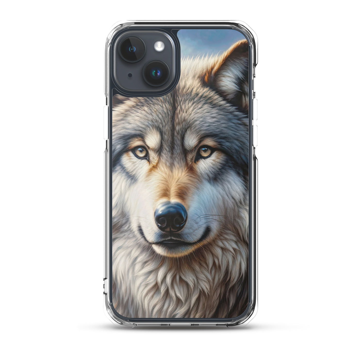 Porträt-Ölgemälde eines prächtigen Wolfes mit faszinierenden Augen (AN) - iPhone Schutzhülle (durchsichtig) xxx yyy zzz iPhone 15 Plus
