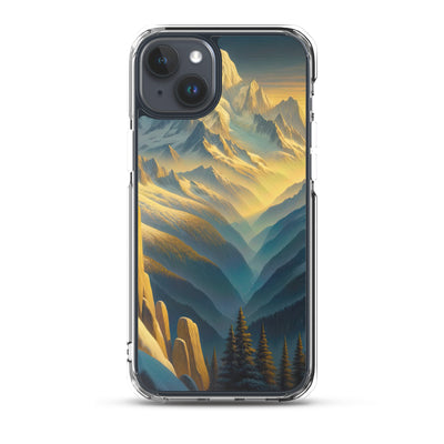 Ölgemälde eines Wanderers bei Morgendämmerung auf Alpengipfeln mit goldenem Sonnenlicht - iPhone Schutzhülle (durchsichtig) wandern xxx yyy zzz iPhone 15 Plus