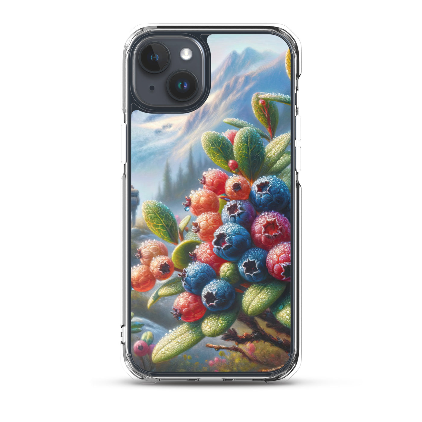 Ölgemälde einer Nahaufnahme von Alpenbeeren in satten Farben und zarten Texturen - iPhone Schutzhülle (durchsichtig) wandern xxx yyy zzz iPhone 15 Plus