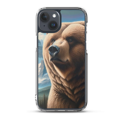 Realistisches Ölgemälde eines männlichen Bären in den Bergen mit Fokus auf Stärke und Schärfe - iPhone Schutzhülle (durchsichtig) camping xxx yyy zzz iPhone 15 Plus