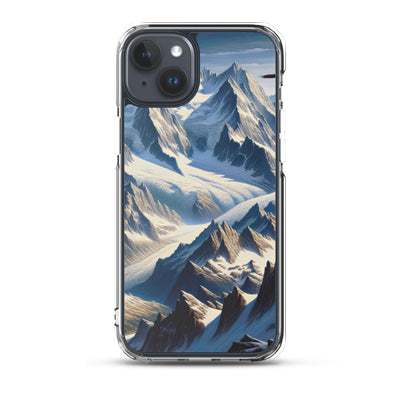 Ölgemälde der Alpen mit hervorgehobenen zerklüfteten Geländen im Licht und Schatten - iPhone Schutzhülle (durchsichtig) berge xxx yyy zzz iPhone 15 Plus
