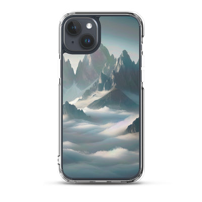 Foto eines nebligen Alpenmorgens, scharfe Gipfel ragen aus dem Nebel - iPhone Schutzhülle (durchsichtig) berge xxx yyy zzz iPhone 15 Plus