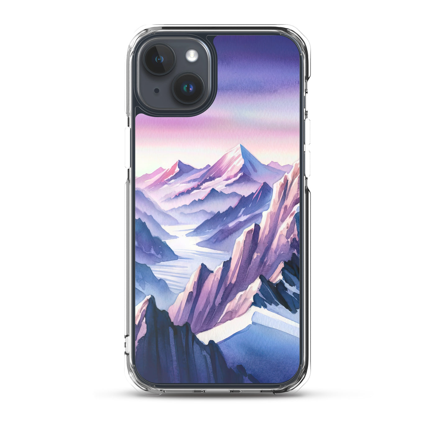 Aquarell eines Bergsteigers auf einem Alpengipfel in der Abenddämmerung - iPhone Schutzhülle (durchsichtig) wandern xxx yyy zzz iPhone 15 Plus
