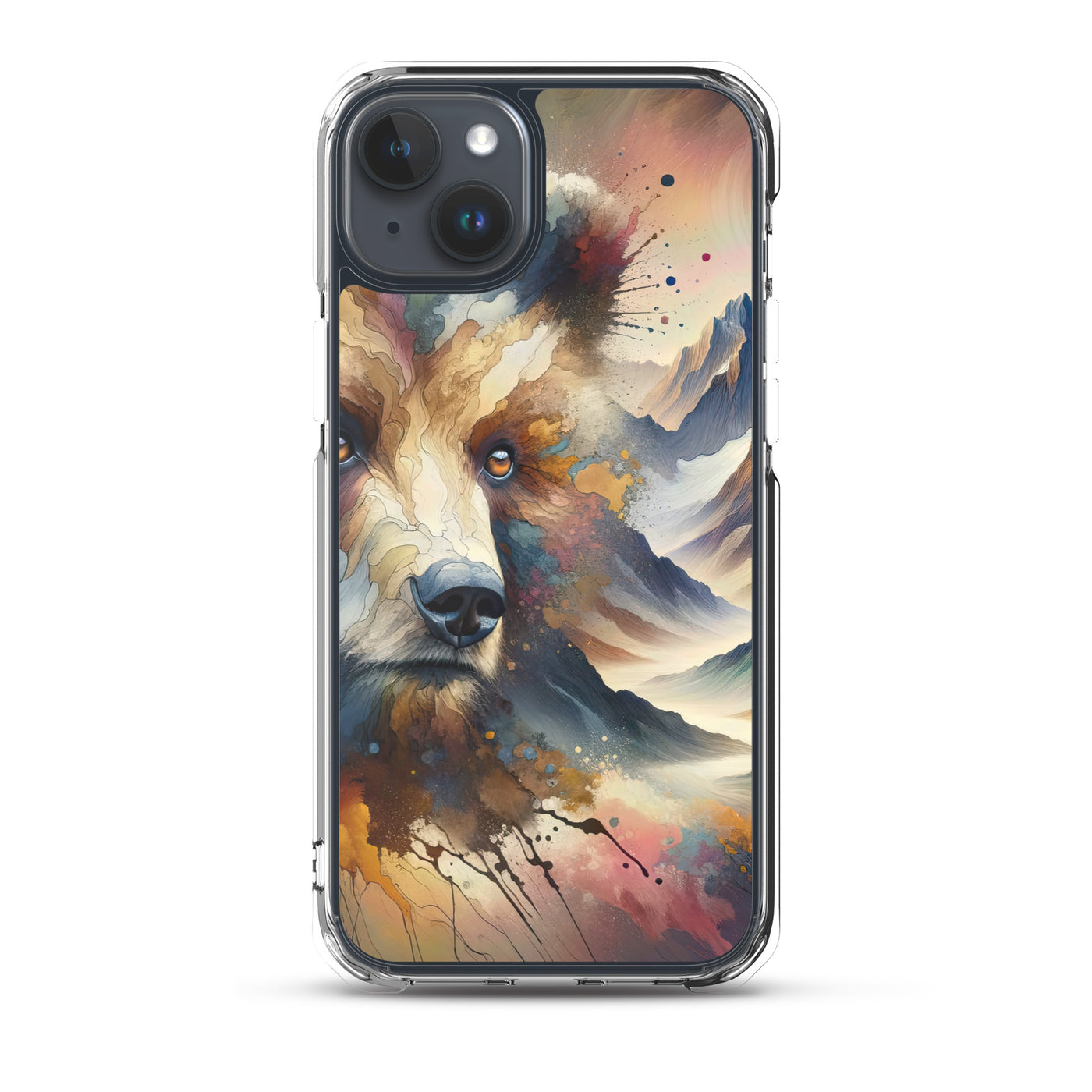 Abstrakte Bärendarstellung in Alpenfarbtupfern - iPhone Schutzhülle (durchsichtig) camping xxx yyy zzz iPhone 15 Plus