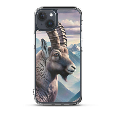 Digitales Steinbock-Porträt vor Alpenkulisse - iPhone Schutzhülle (durchsichtig) berge xxx yyy zzz iPhone 15 Plus