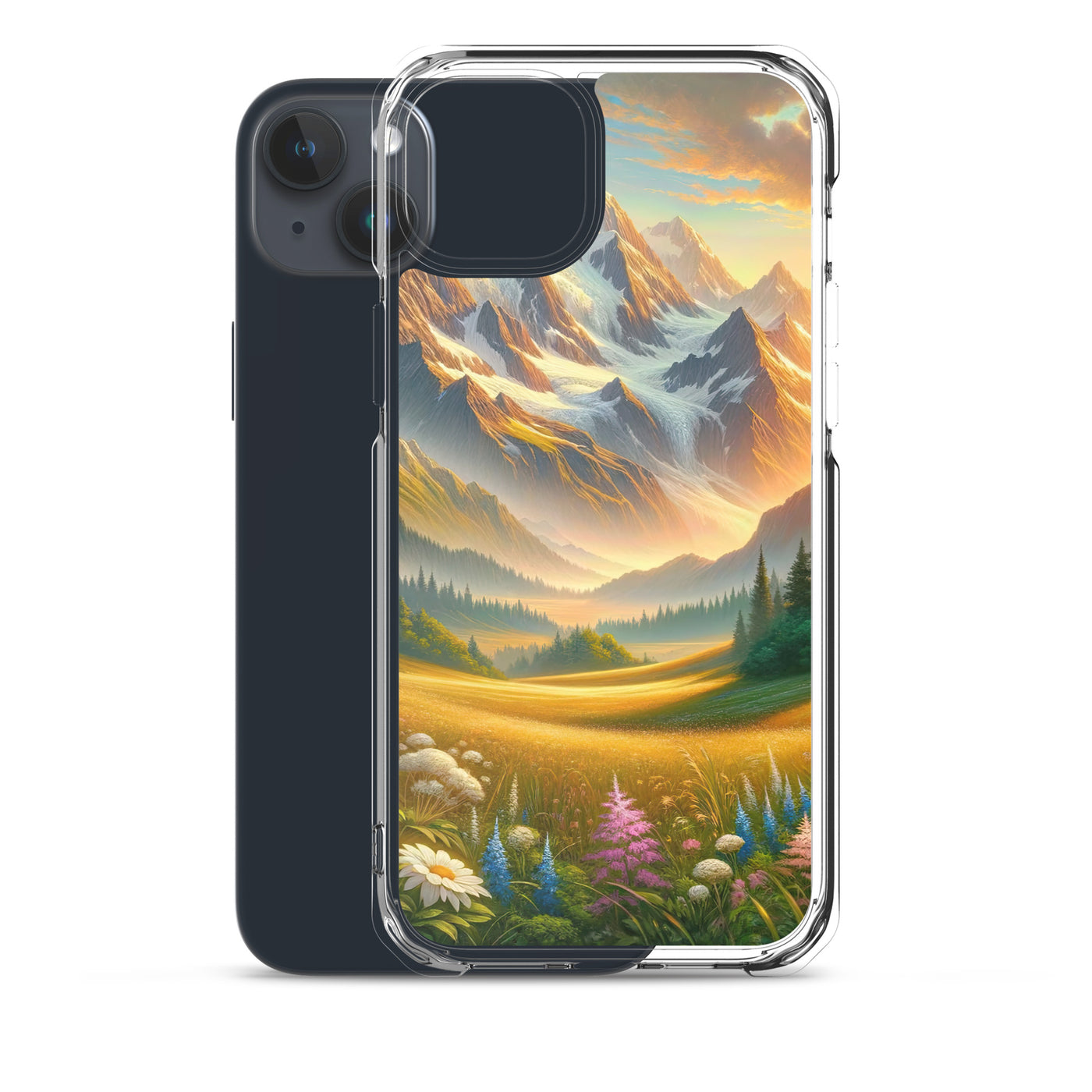 Heitere Alpenschönheit: Schneeberge und Wildblumenwiesen - iPhone Schutzhülle (durchsichtig) berge xxx yyy zzz