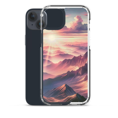 Schöne Berge bei Sonnenaufgang: Malerei in Pastelltönen - iPhone Schutzhülle (durchsichtig) berge xxx yyy zzz