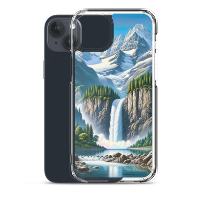Illustration einer unberührten Alpenkulisse im Hochsommer. Wasserfall und See - iPhone Schutzhülle (durchsichtig) berge xxx yyy zzz