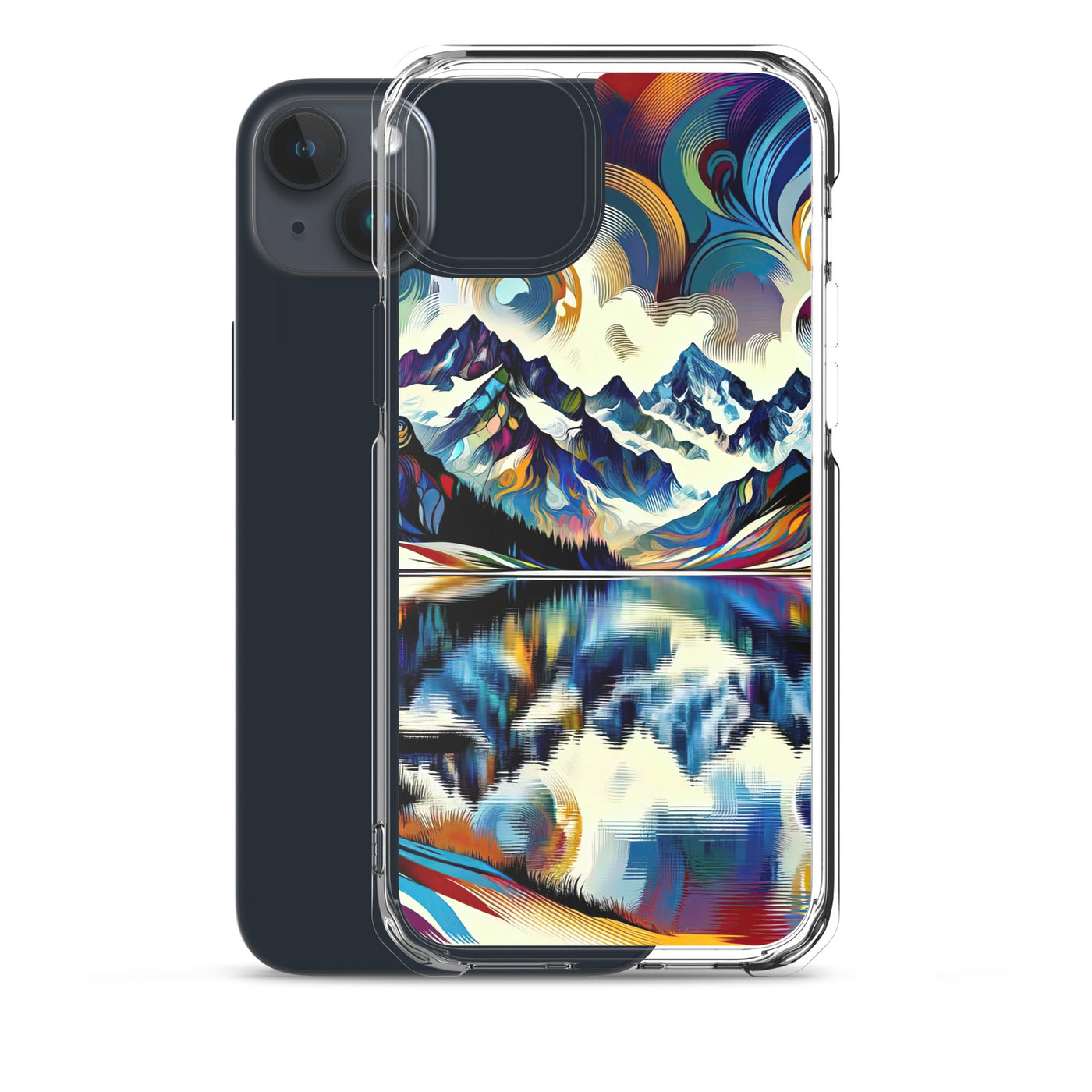 Alpensee im Zentrum eines abstrakt-expressionistischen Alpen-Kunstwerks - iPhone Schutzhülle (durchsichtig) berge xxx yyy zzz