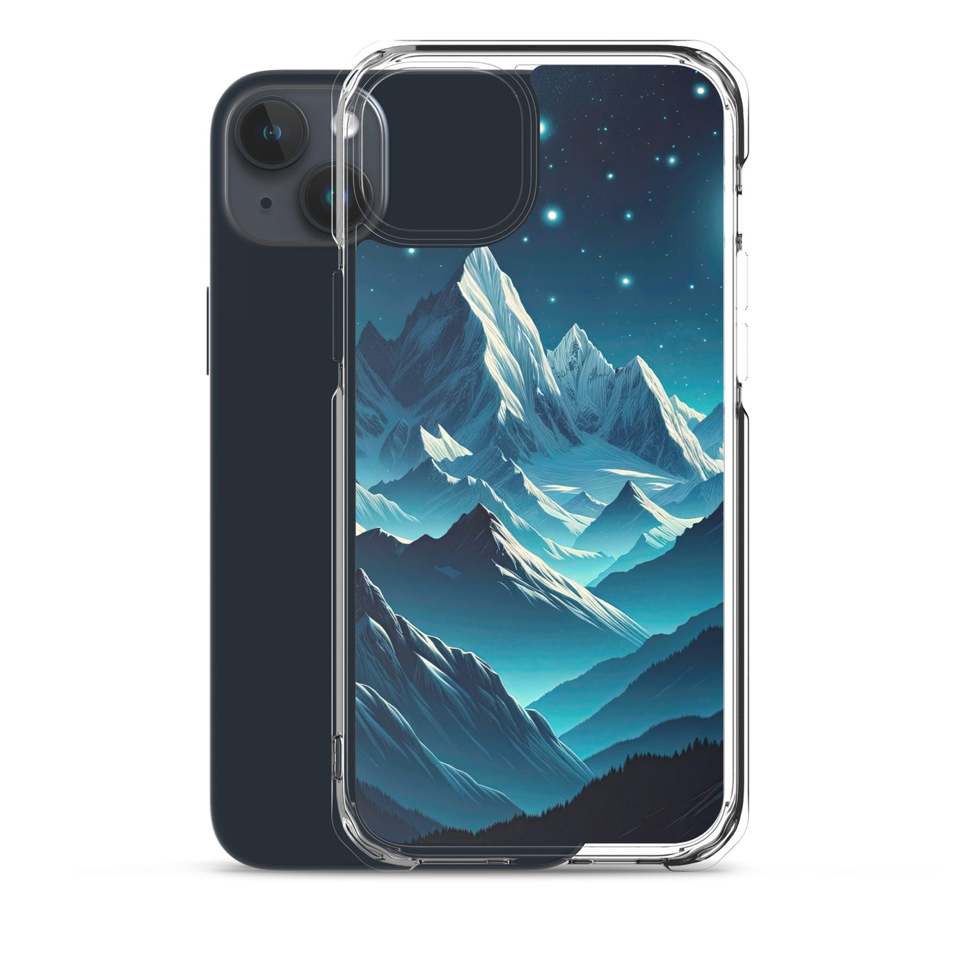 Sternenklare Nacht über den Alpen, Vollmondschein auf Schneegipfeln - iPhone Schutzhülle (durchsichtig) berge xxx yyy zzz