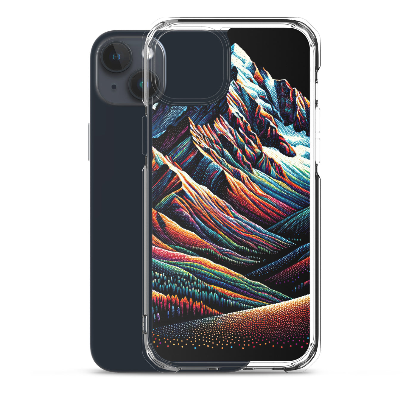 Pointillistische Darstellung der Alpen, Farbpunkte formen die Landschaft - iPhone Schutzhülle (durchsichtig) berge xxx yyy zzz