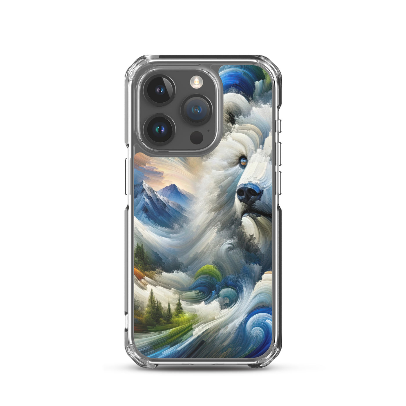 Abstrakte Alpen & Eisbär Kunst in dynamischen Farben - iPhone Schutzhülle (durchsichtig) camping xxx yyy zzz iPhone 15 Pro