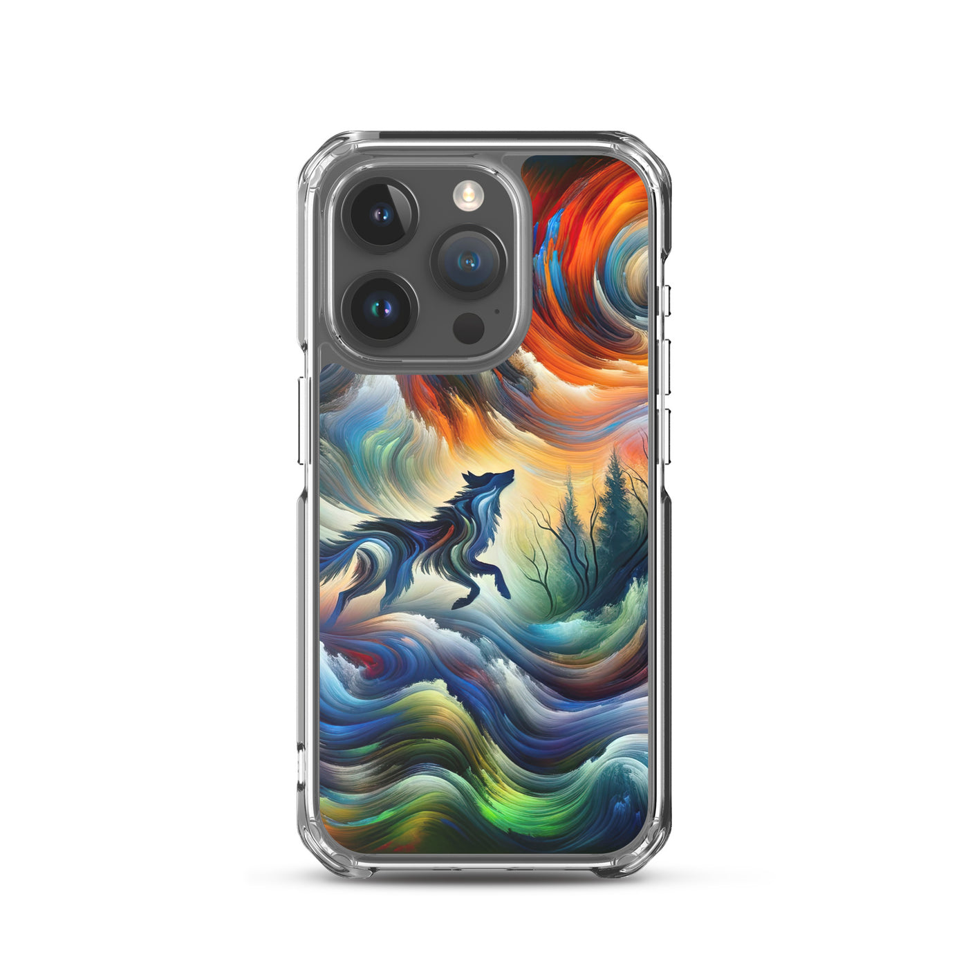 Alpen Abstraktgemälde mit Wolf Silhouette in lebhaften Farben (AN) - iPhone Schutzhülle (durchsichtig) xxx yyy zzz iPhone 15 Pro