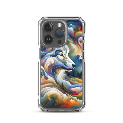 Abstraktes Alpen Gemälde: Wirbelnde Farben und Majestätischer Wolf, Silhouette (AN) - iPhone Schutzhülle (durchsichtig) xxx yyy zzz iPhone 15 Pro