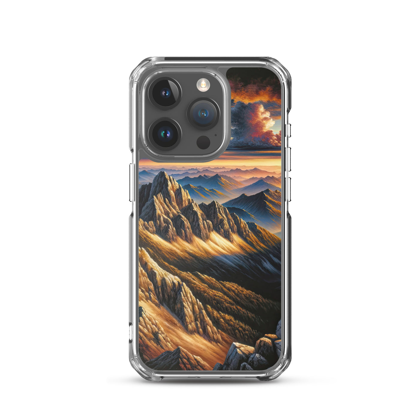 Alpen in Abenddämmerung: Acrylgemälde mit beleuchteten Berggipfeln - iPhone Schutzhülle (durchsichtig) berge xxx yyy zzz iPhone 15 Pro