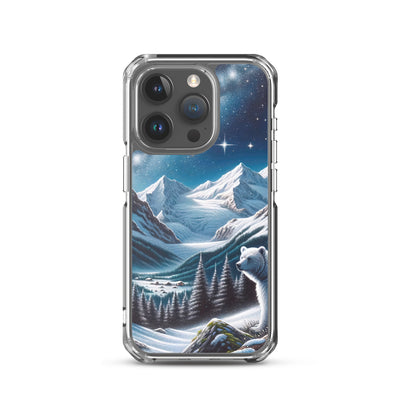 Sternennacht und Eisbär: Acrylgemälde mit Milchstraße, Alpen und schneebedeckte Gipfel - iPhone Schutzhülle (durchsichtig) camping xxx yyy zzz iPhone 15 Pro