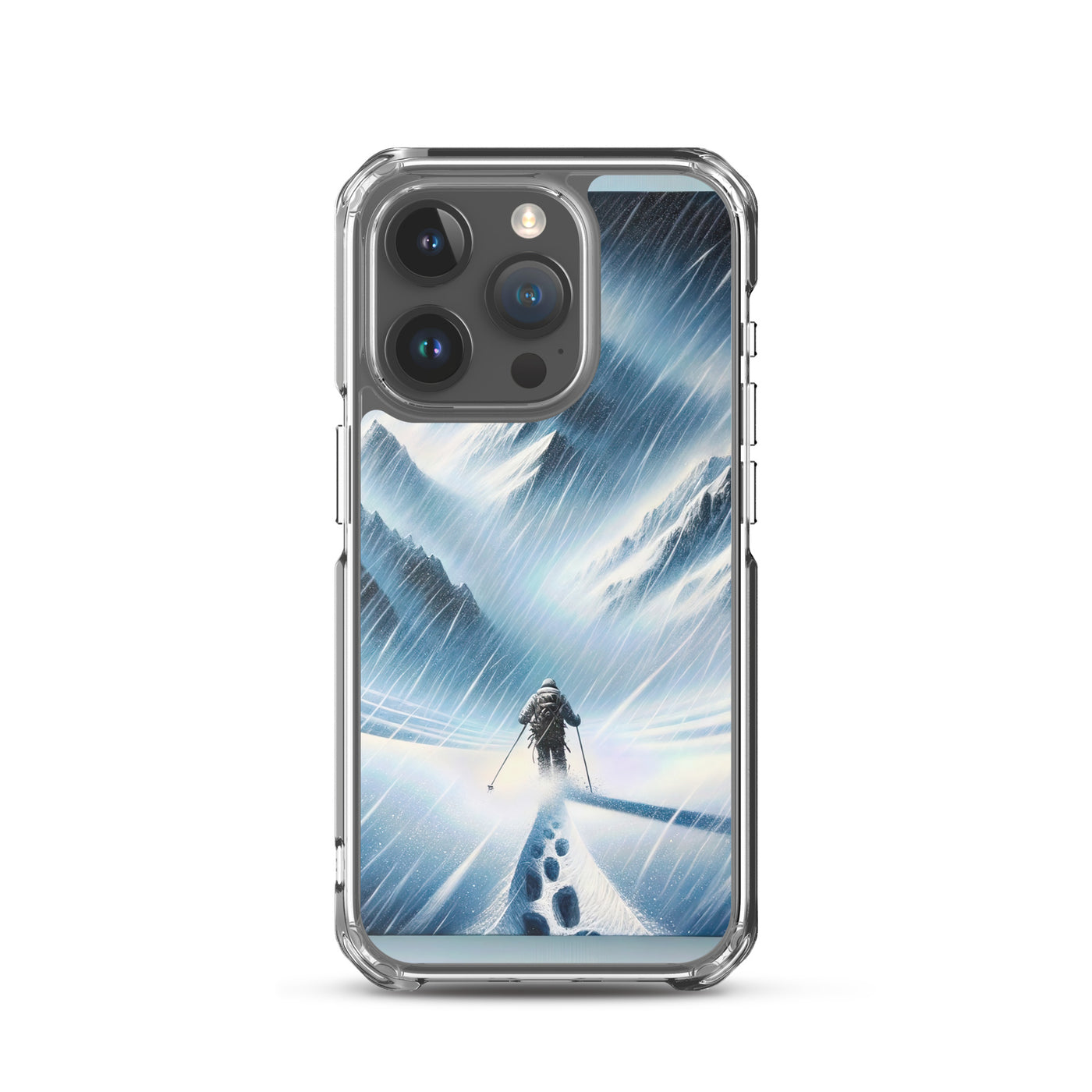 Wanderer und Bergsteiger im Schneesturm: Acrylgemälde der Alpen - iPhone Schutzhülle (durchsichtig) wandern xxx yyy zzz iPhone 15 Pro
