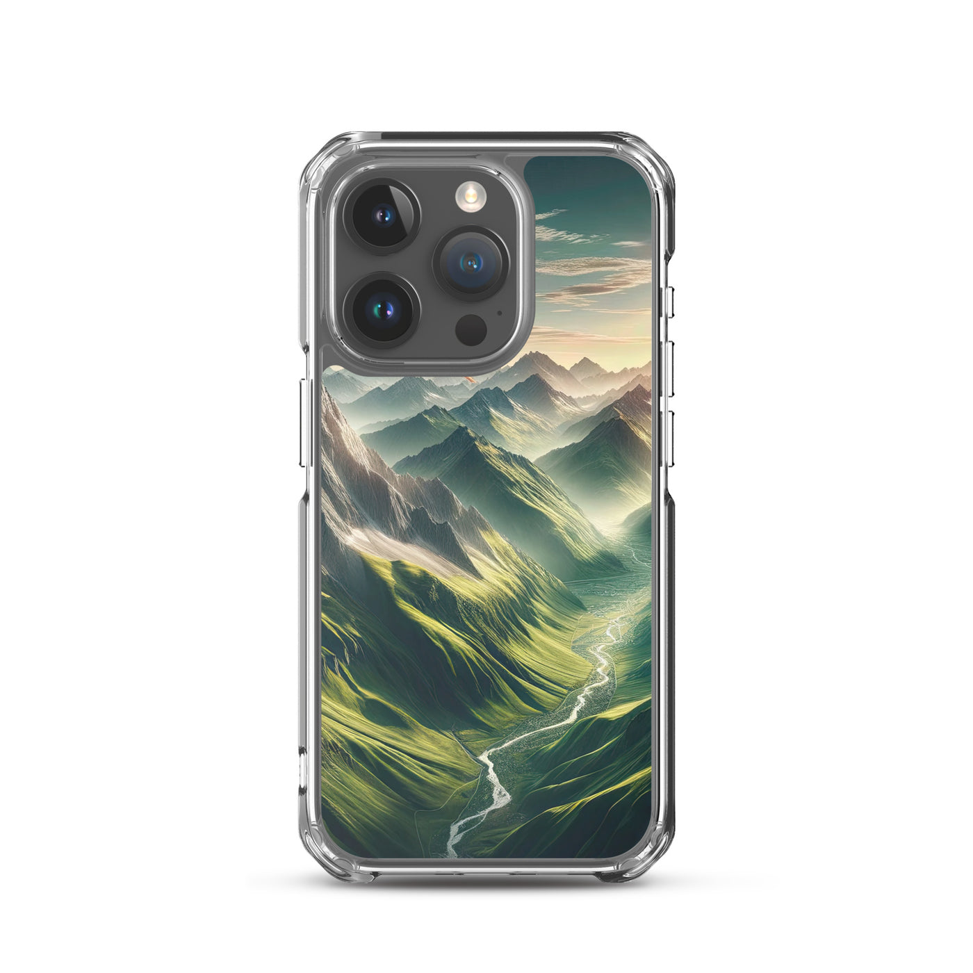 Alpen Gebirge: Fotorealistische Bergfläche mit Österreichischer Flagge - iPhone Schutzhülle (durchsichtig) berge xxx yyy zzz iPhone 15 Pro