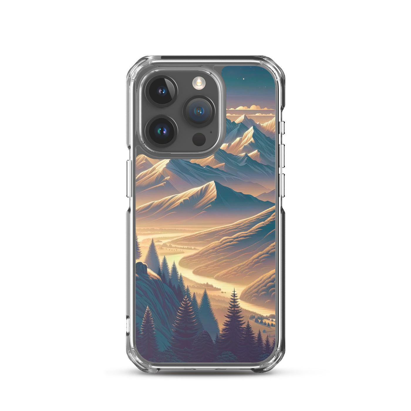 Alpen-Morgendämmerung, erste Sonnenstrahlen auf Schneegipfeln - iPhone Schutzhülle (durchsichtig) berge xxx yyy zzz iPhone 15 Pro
