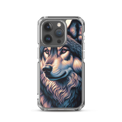 Majestätischer, glänzender Wolf in leuchtender Illustration (AN) - iPhone Schutzhülle (durchsichtig) xxx yyy zzz iPhone 15 Pro