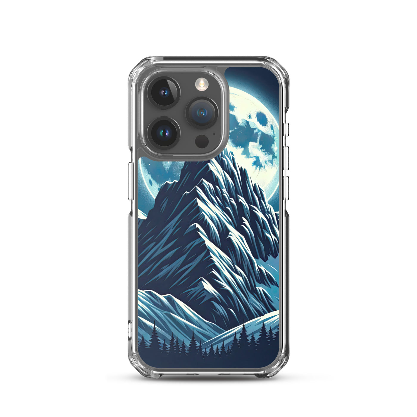 Mondnacht und Gipfelkreuz in den Alpen, glitzernde Schneegipfel - iPhone Schutzhülle (durchsichtig) berge xxx yyy zzz iPhone 15 Pro