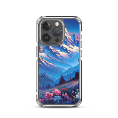 Steinbock bei Dämmerung in den Alpen, sonnengeküsste Schneegipfel - iPhone Schutzhülle (durchsichtig) berge xxx yyy zzz iPhone 15 Pro