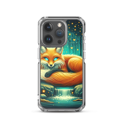 Bezaubernder Fuchs auf erleuchteter mystischer Waldlichtung - iPhone Schutzhülle (durchsichtig) camping xxx yyy zzz iPhone 15 Pro