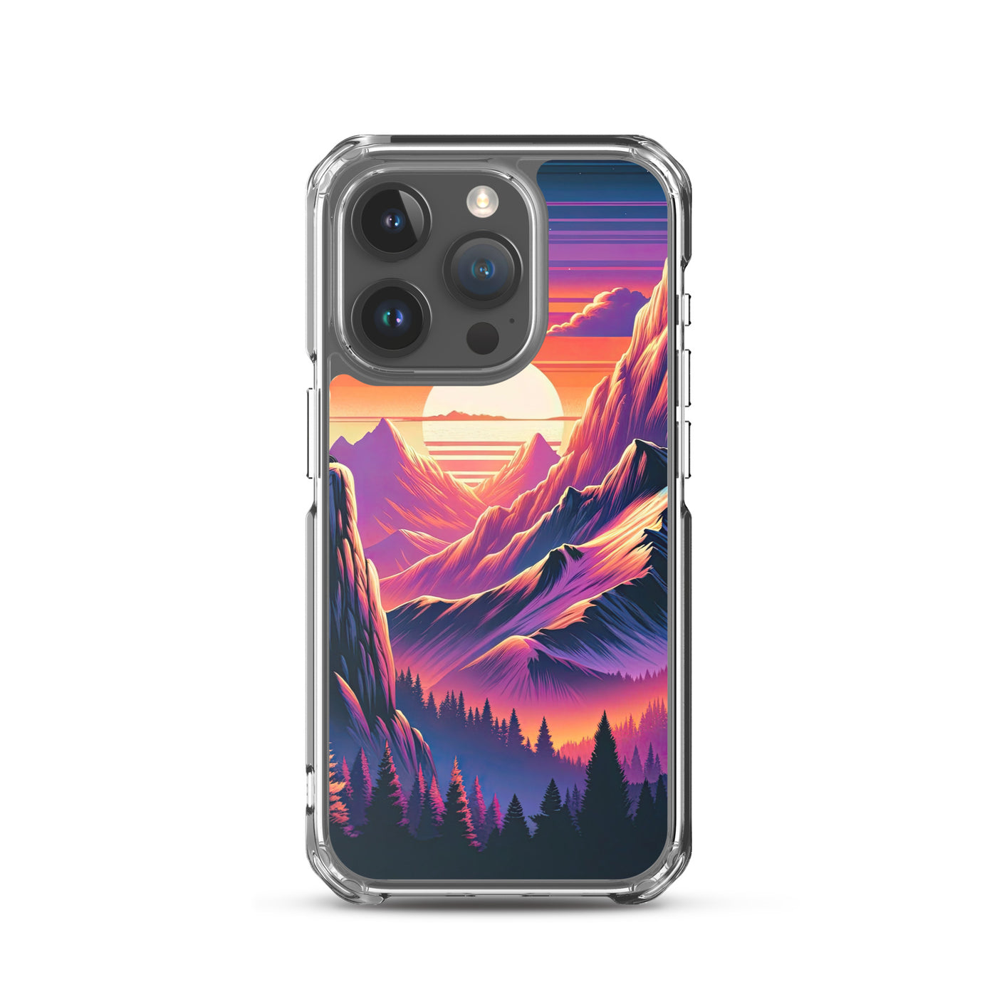 Alpen-Sonnenuntergang mit Bär auf Hügel, warmes Himmelsfarbenspiel - iPhone Schutzhülle (durchsichtig) camping xxx yyy zzz iPhone 15 Pro