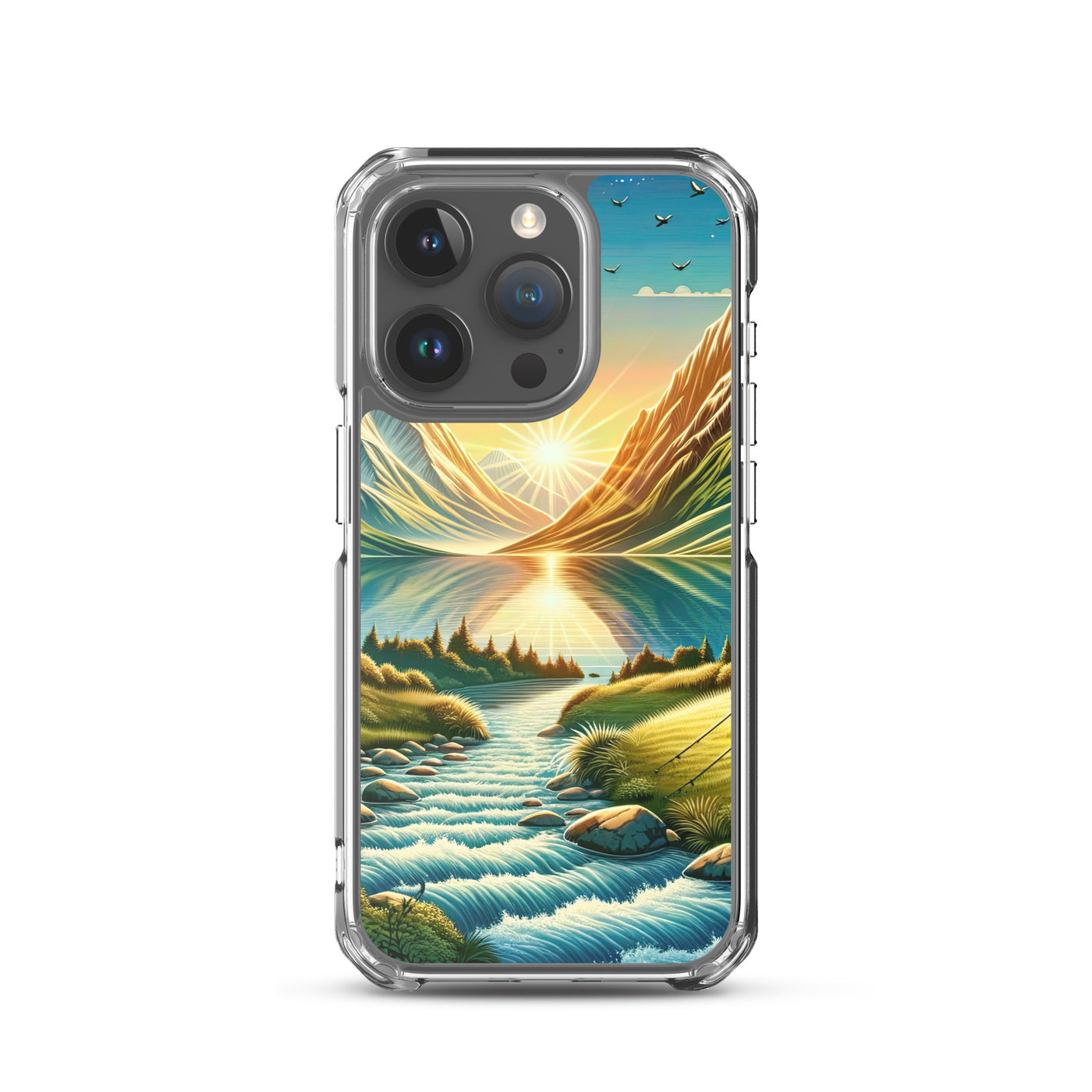 Zelt im Alpenmorgen mit goldenem Licht, Schneebergen und unberührten Seen - iPhone Schutzhülle (durchsichtig) berge xxx yyy zzz iPhone 15 Pro
